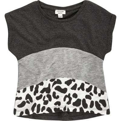 Mini girls grey block panel t-shirt